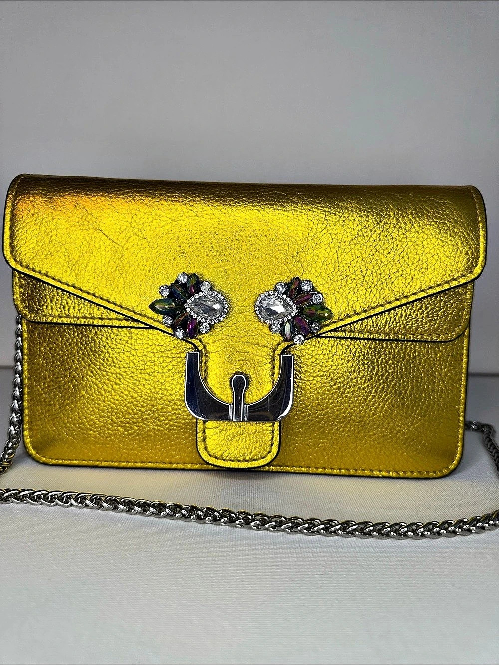 Coccinelle Ambrine Bijoux Metallic Gold Italian Leather Crossbody Clutch